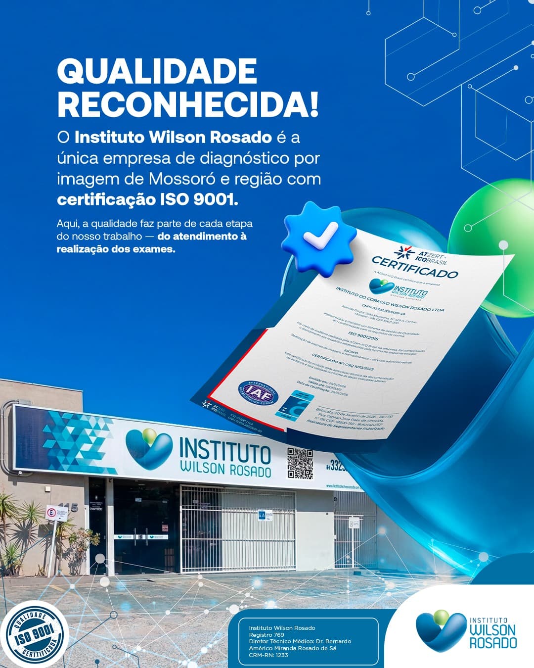 Certificado ISO 9001:2015 do Instituto Wilson Rosado